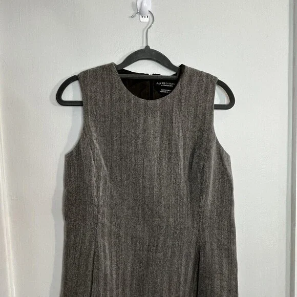 Alfred Sung Sleeveless Shift Dress Pockets Herringbone Style Design Brown Size 6 - Picture 4 of 12